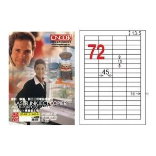 【龍德】LONGDER 三用電腦標籤 A4 72格 15*45mm可再貼105張 3盒/組 LD-8112-WR-A(適用雷射、噴墨、影印)