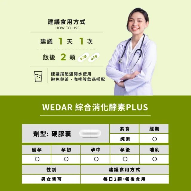 【Wedar 薇達】綜合消化酵素PLUS 6盒組(60顆/盒.美國大廠N.zimes19種消化酵素.頂級益生菌)