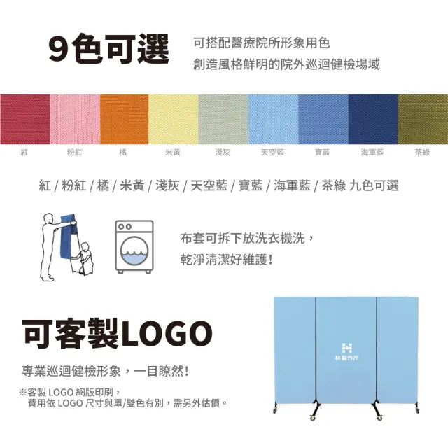 【林製作所】ZipLink拉鏈連結醫療巡診屏風(巡迴健檢或展場使用/高隱密性/折疊收納/多色可選/台灣製造)