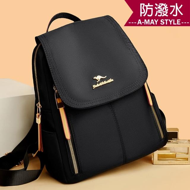 Amay Style 艾美時尚 女包 雙肩包 尼龍包 素雅純色大容量防潑水休閒雙肩後背包 黑.預購