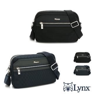 【LYNX】美國山貓進口小牛皮十字紋1000D牛津布橫式斜背側揹包-共2色(小)