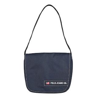 【RALPH LAUREN】POLO JEANS刺繡LOGO字樣尼龍掀蓋吸釦手提肩背包(深藍/小)