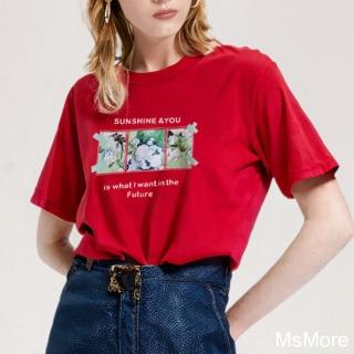 【MsMore】山茶花油彩立體手工染圓領精梳棉短袖短版T恤上衣臺灣現貨#121664(紅/芥末黃/湖藍/藏青/咖)