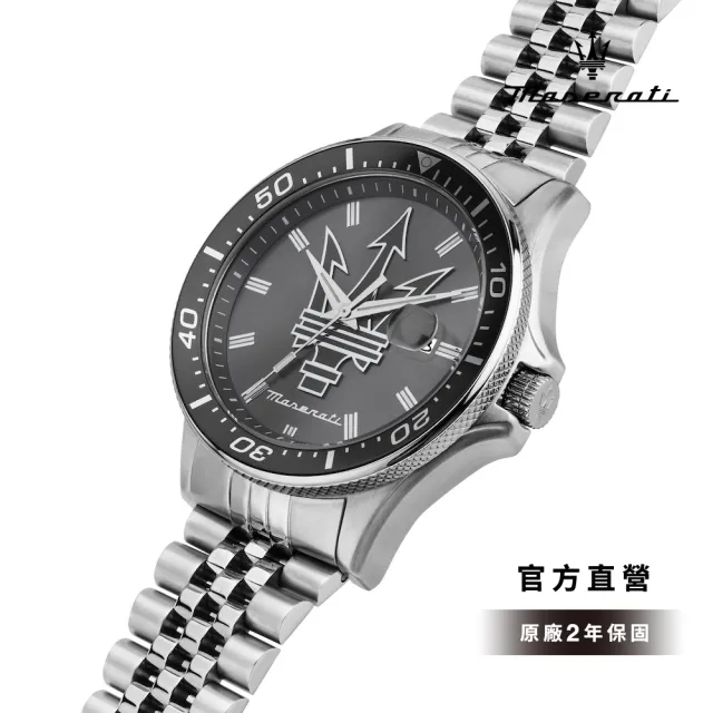 【MASERATI 瑪莎拉蒂 官方直營】Sfida 無畏迎戰系列石英手錶 打火石 銀色不鏽鋼鍊帶 44MM R8853140010