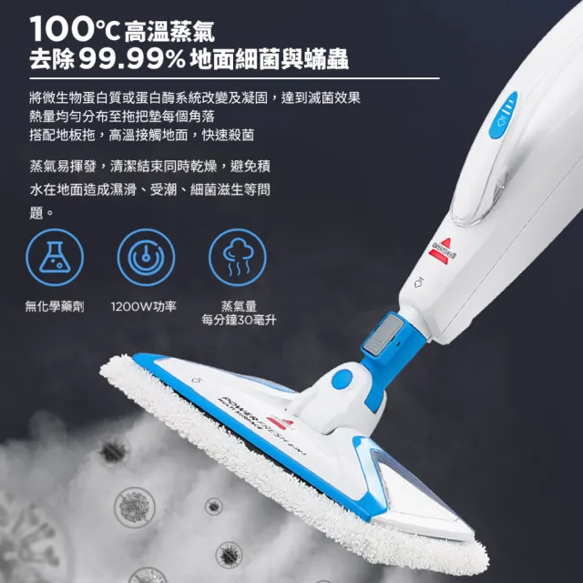 【BISSELL 必勝】Steam Mop 多功能二合一蒸氣拖把 3004T(手持/直立)