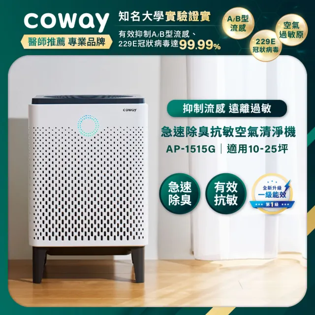 【Coway】10-25坪 急速除臭抗敏空氣清淨機 APP智能遠端遙控 AP-1515G