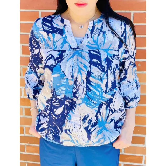 【JIN HWA 今譁】韓版優雅印花假兩件設計七分袖修身上衣U6212(韓版 優雅 印花 假兩件設計 七分袖 修身上衣)