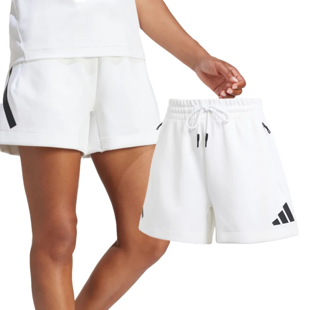 adidas 愛迪達 W Z.N.E. Short 女款 白色 運動 休閒 高腰 寬鬆 綁帶 鬆緊 口袋 短褲 JJ4678