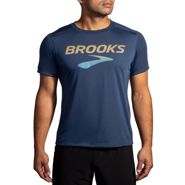 BROOKS 男 Distance 短袖上衣 3.0_板岩藍/BR LOGO(211502433)