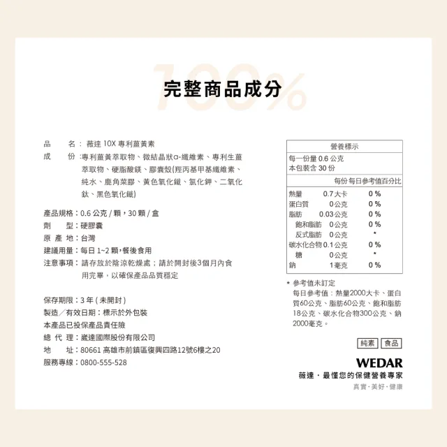 【Wedar 薇達】10X專利薑黃素 6盒組(30顆/盒.加班應酬必備.薑黃+生薑.促進新陳代謝)