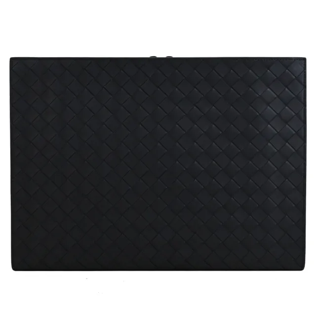 【BOTTEGA VENETA 寶緹嘉】簡約經典手工編織小牛皮大款手拿包商商務包萬用包(藍黑)
