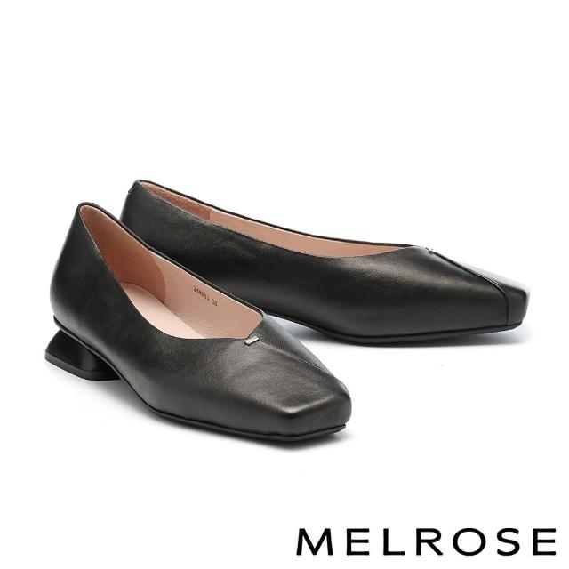 【MELROSE】雙11 美樂斯 日常簡約純色全真皮方頭低跟鞋(黑)