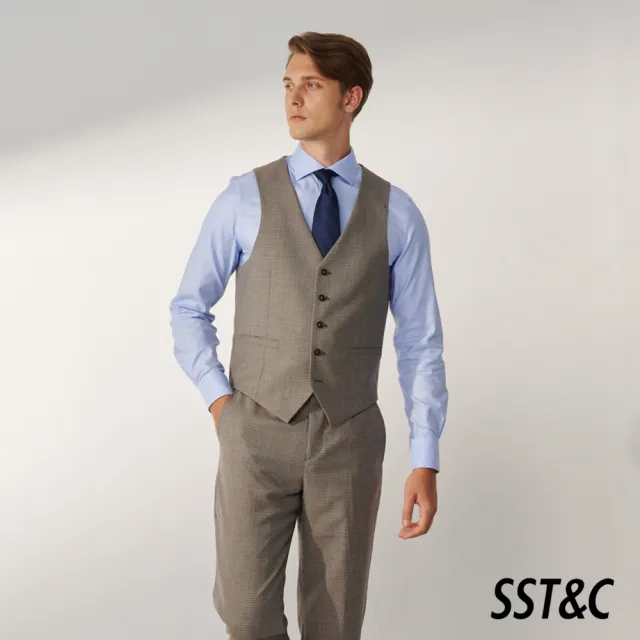 【SST&C】男裝 米蘭系列藕色格紋修身西裝背心00032409001(換季65折)