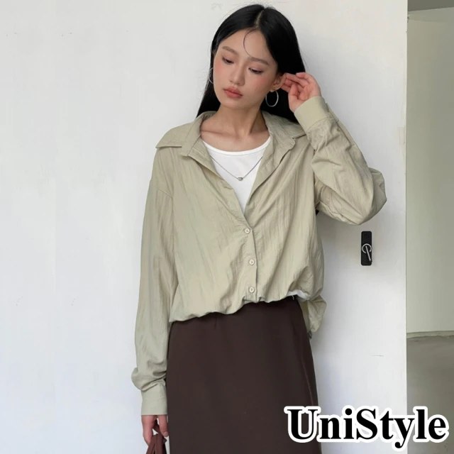 UniStyle 假兩件長袖襯衫 韓版通勤百搭上衣 女 EAN199B(卡其)