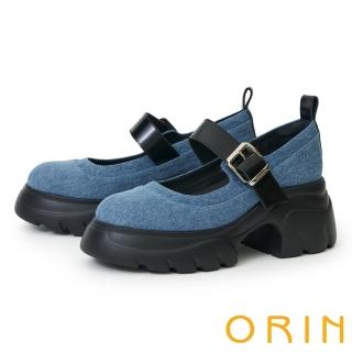 【ORIN】甜酷風一字繫帶厚底鋸齒瑪莉珍鞋(藍色)