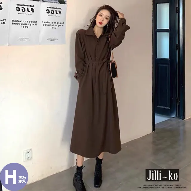 【JILLI-KO】韓系風印花通季連衣裙 洋裝 長裙-F(多款任選)