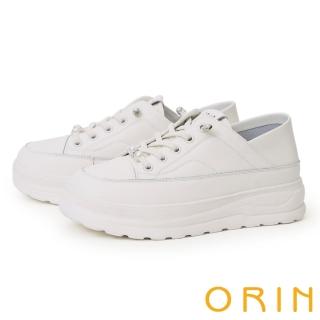 【ORIN】簡約素色牛皮免綁帶厚底休閒鞋(白色)
