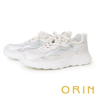 【ORIN】異材質拼接設計綁帶厚底休閒鞋(白色)