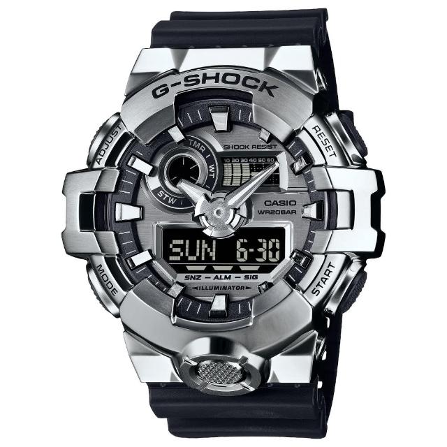 【CASIO 卡西歐】G-SHOCK金屬錶圈雙顯錶(GM-700-1A)