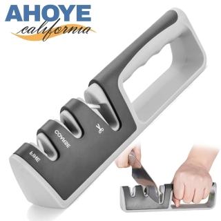 【AHOYE】三段式家用磨刀磨剪刀器 鎢鋼+陶瓷片(磨刀 磨刀器具 磨刀架)