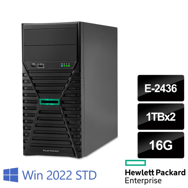 HP 惠普 E-2436 六核熱抽直立伺服器(ML30 Gen11/E-2436/16G/1TBx2 HDD/500W/2022STD)