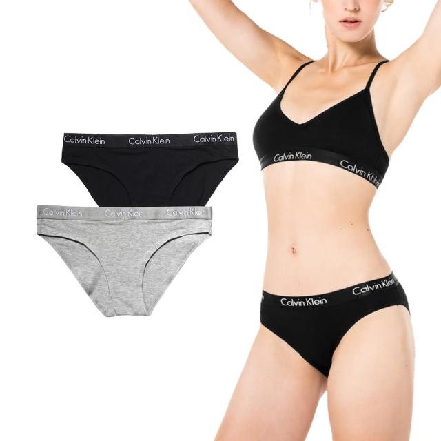 【CALVIN KLEIN】CK 女生內褲 2入組內褲 經典Logo 緹花 棉質 親膚舒適 比基尼內褲(黑灰 2入組)