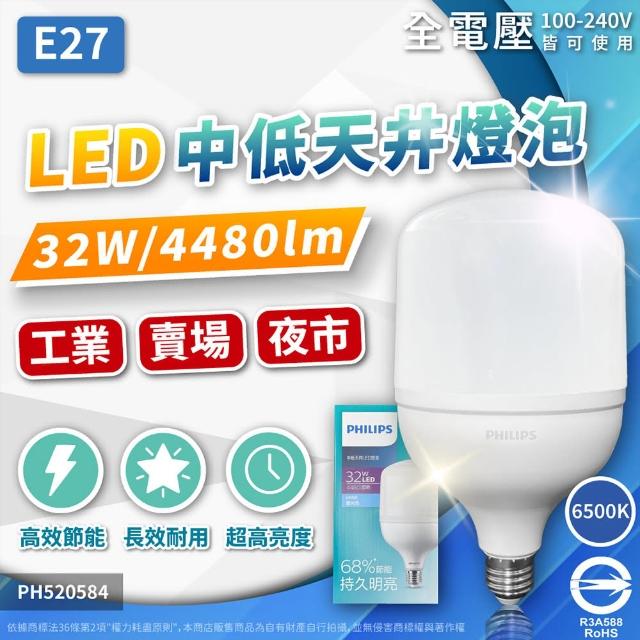 【Philips 飛利浦】70W LED HID HB E40 865 白光 全電壓 中低天井燈泡 工廠燈泡 夜市燈泡 球泡