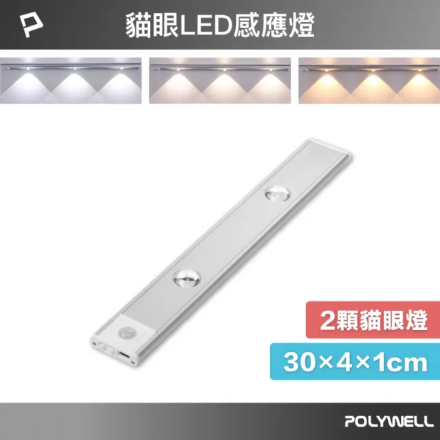 【POLYWELL】貓眼投射式磁吸LED感應燈/ 30公分