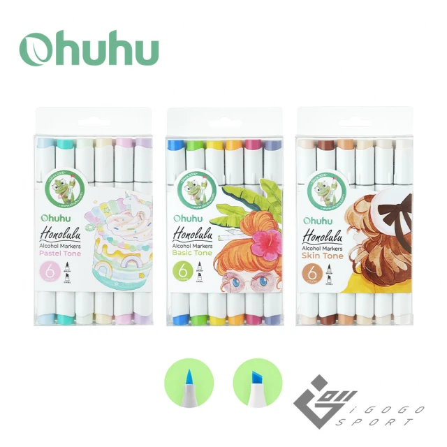 Ohuhu Honolulu 6色雙頭酒精性麥克筆套組(三種色系)