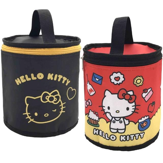 【SANRIO 三麗鷗】Hello Kitty圓筒保溫便當袋超值2件組(紅黑各1)