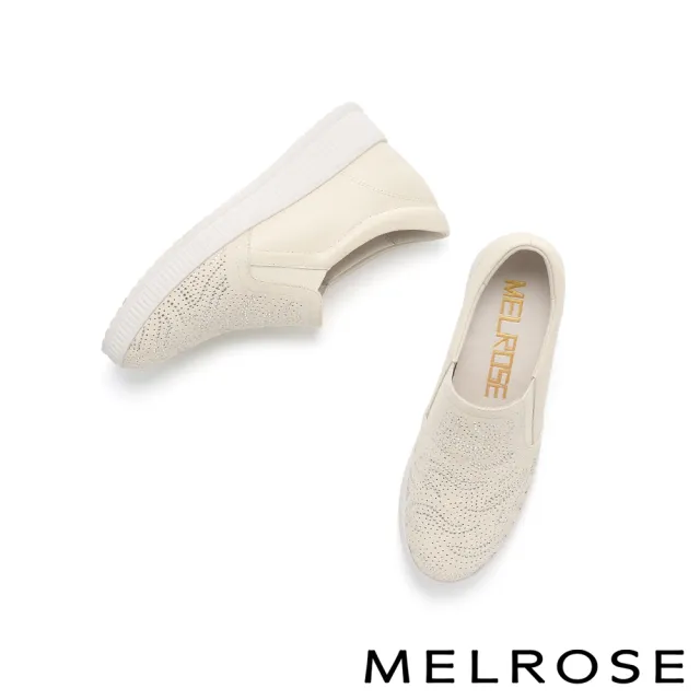 【MELROSE】雙11 美樂斯 日常百搭閃鑽全真皮內增高厚底休閒鞋(米)