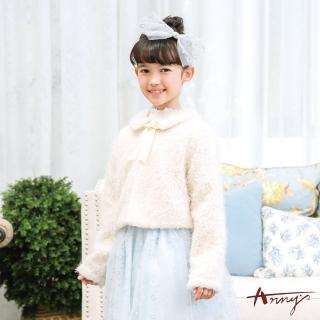 【ANNY’S 安妮公主】童裝 毛毛混金蔥設計蝴蝶結秋冬款小外套(2664米白)