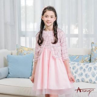 【ANNY’S 安妮公主】童裝 氣質格紋小香風秋冬款混羊毛小外套禮服套裝(2606粉紅)