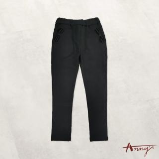 【ANNY’S 安妮公主】童裝 蝴蝶結口袋造型秋冬款彈性棉內刷毛長褲(2648黑色)