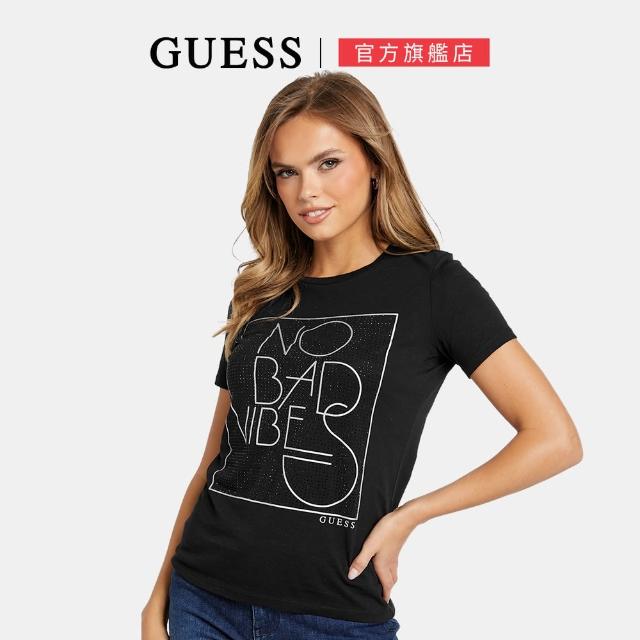 【GUESS】藝術線條字母短袖t恤(黑色)