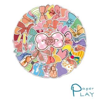 【Paper Play】創意多用途防水貼紙-可愛彩色蝴蝶結 50枚入(防水貼紙 行李箱貼紙 手機貼紙 水壺貼紙)