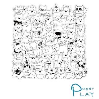 【Paper Play】創意多用途防水貼紙-黑白線條可愛西高地梗犬 51枚入(防水貼紙 行李箱貼紙 手機貼紙)