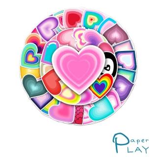 【Paper Play】創意多用途防水貼紙-繽紛漸層暈彩愛心 50枚入(防水貼紙 行李箱貼紙 手機貼紙 水壺貼紙)