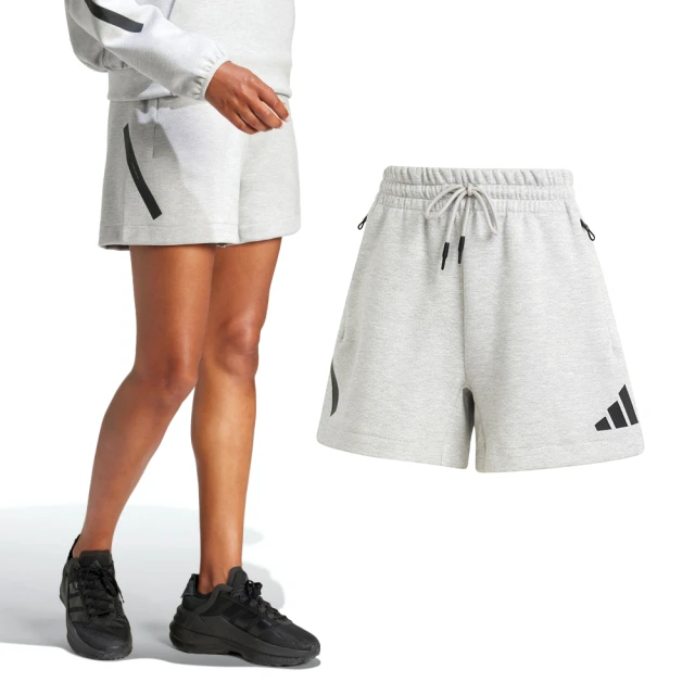 adidas 愛迪達 W Z.N.E. Short 女款 灰色 運動 休閒 高腰 寬鬆 綁帶 鬆緊 口袋 短褲 JJ4677