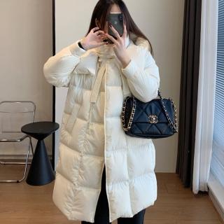 【米蘭精品】現貨+預購 真羽絨90%鵝絨羽絨外套羽絨衣夾克(保暖磁吸扣連帽泡芙女外套奶白色74ia7)