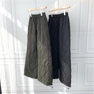 【米蘭精品】現貨+預購 真羽絨90%白鵝絨羽絨褲保暖長褲(文藝系菱格壓線女褲子2色74ia12)