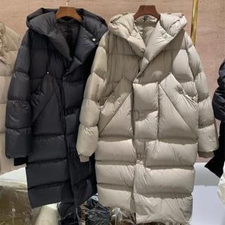 【米蘭精品】現貨+預購 真羽絨90%鵝絨羽絨外套羽絨衣夾克(保暖連帽寬鬆雙側造型口袋女外套2色74ia41)