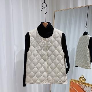 【米蘭精品】現貨+預購 真羽絨90%白鴨絨羽絨背心羽絨衣夾克(無領保暖葫蘆格女外套4色74ia60)
