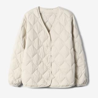 【米蘭精品】現貨+預購 真羽絨90%鴨絨羽絨外套羽絨衣夾克(保暖無領極簡菱格寬鬆女外套3色74ia50)