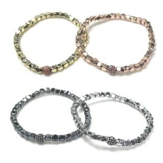 【HEMAKING】流行幾何黑膽石四色手練(玫瑰金.金.銀.黑)