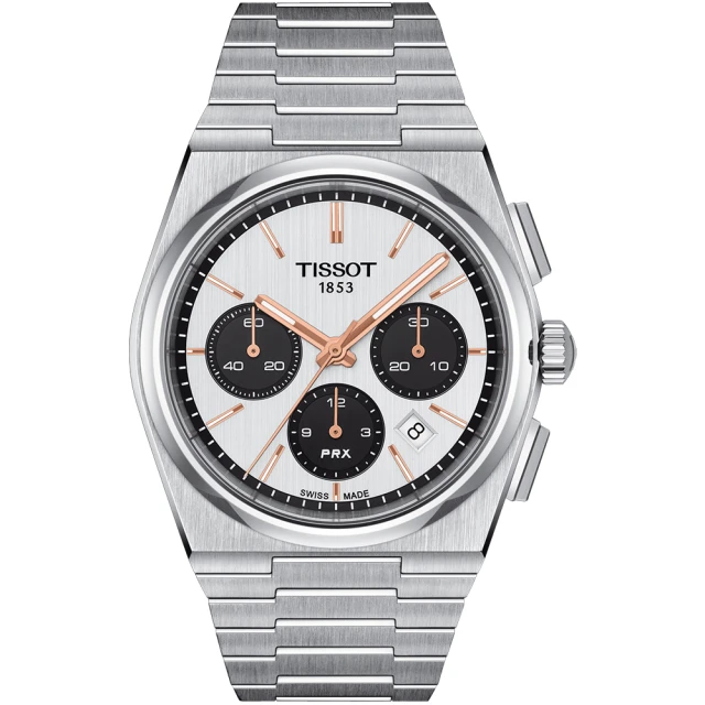 TISSOT 天梭 PRX系列 復古風酒桶型三眼計時機械錶-42mm/黑白 熊貓錶(T1374271101100)