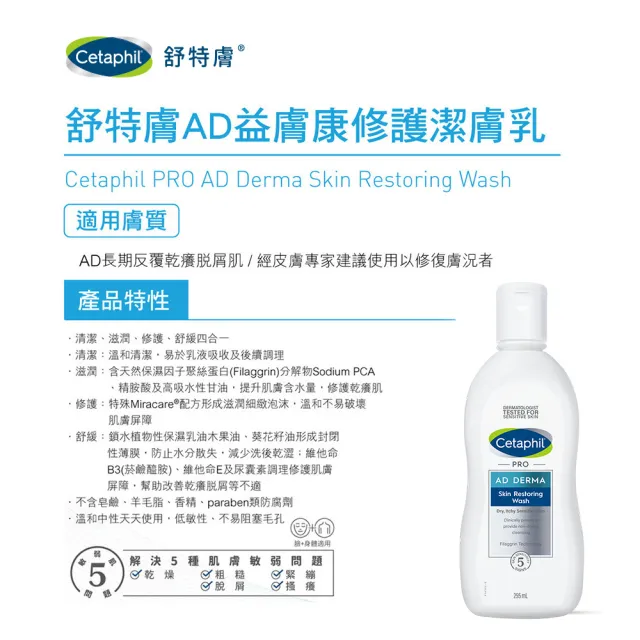 【Cetaphil 舒特膚】官方直營 AD益膚康修護潔膚乳 295ml(臉部身體適用/益膚沐浴/洗臉)