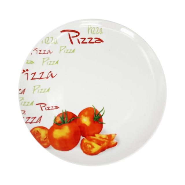 【YU Living 信歐傢居】義式番茄圖案 PIZZA 盤二件組 11吋盤(二件一組/白色+番茄圖樣/餐盤 盤子)