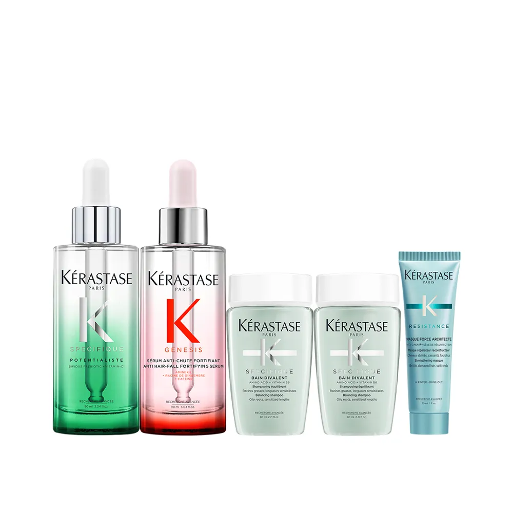 【KERASTASE 巴黎卡詩】極酵平衡+粉漾芯生頭皮精華組