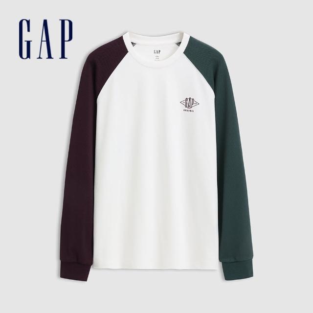 【GAP】男裝 Logo圓領長袖T恤 水洗棉系列-白色(636679)